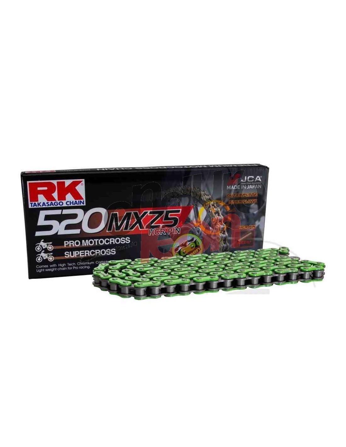 CADENA RK 520 MXZ5 MOTOCROSS SUPER REFORZADA 118 PASOS VERDE